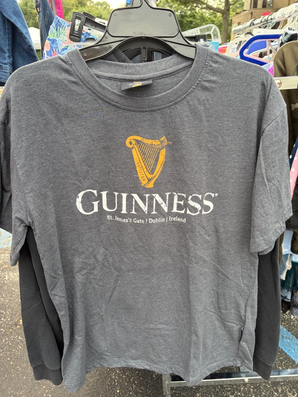 Guinness Charcoal Gray Short Sleeve Tee with Gold Harp Logo